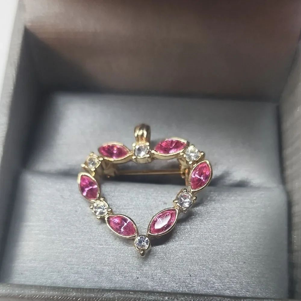 Gold and Pink Heart Shaped Brooch Pendant